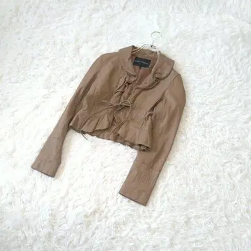 BUONA GIORNATA 프릴 크롭 가죽 자켓 S 베이지