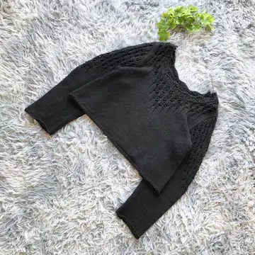 Kastane [ F ] 다크 그레이 레이스 편직 크롭 니트