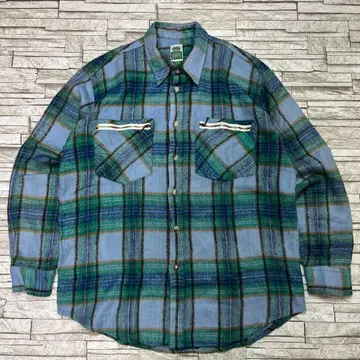 80s 유로 빈티지 플란넬 셔츠 그린 체크 2 포켓