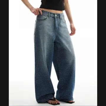 URBAN EDGE 그리드 와이드 데님 funkyfun 남성용 데님