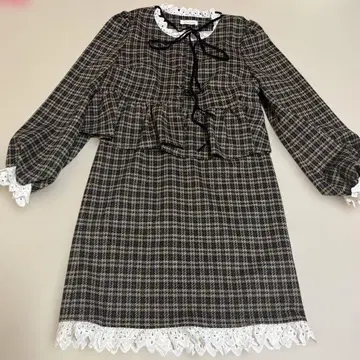 MieQaM 체크 무늬 원피스 긴팔 셋업 프리 사이즈