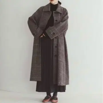 북유럽,  울 롱 코트 글렌체크 S 사이즈