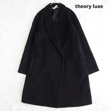 띠어리 럭스 알파카 모헤어 롱 코트 숄카라 블랙