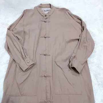 안티카 KINU 롱 원피스 린넨 노카라 겉옷 루즈핏 긴팔