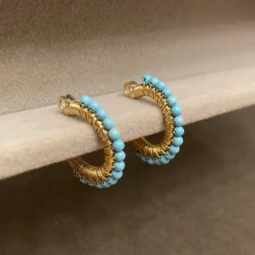 viv&ingrid 터콰이즈 후프 귀걸이 골드