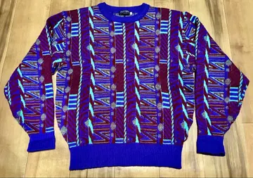 빈티지 블루 퍼플 계열 기하학 아트 패턴 니트 스웨터 LL