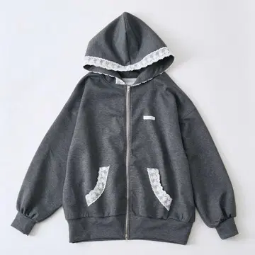 올리브 데 올리브 레이스 후드티 F 차콜 그레이