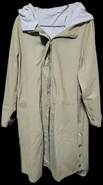 카키 롱 코트 그레이 후드 부착