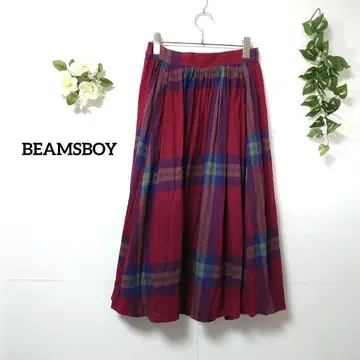 빔즈 보이 체크 무늬 플레어 스커트 허리밴딩