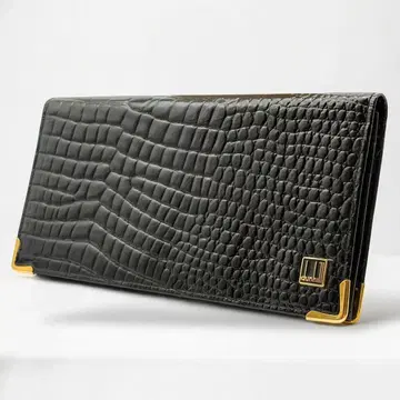 컨디션 최상 던힐 악어 엠보싱 가죽 천연 가죽 블랙 남성용