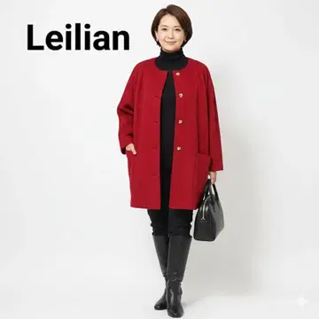 레리안 Leilian 13+ 빅 사이즈 모 100% 노카라 코트 빨간색