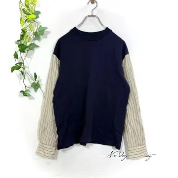 다케오 키쿠치 절개 맨투맨 셔츠(M) 풀오버 네이비 스트라이프