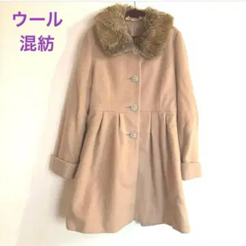 울 혼방 퍼 롱 코트 베이지