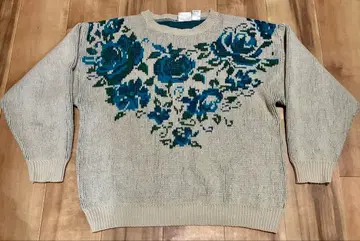 빈티지 장미 초화 무늬 크루넥 스웨터 L