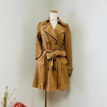 새상품급 원 웨이 [S] 카멜 스웨이드 느낌 A라인 트렌치코트