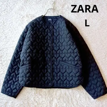 인기 ZARA 하트 무늬 퀼팅 자켓 노카라 충전솜 해외 L 블랙