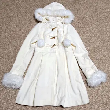 LIZLISA 후드 더플 코트 화이트 퍼 A라인