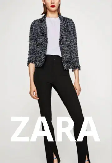 ZARA 네이비 계열 트위드풍 자켓 7부 소매 M