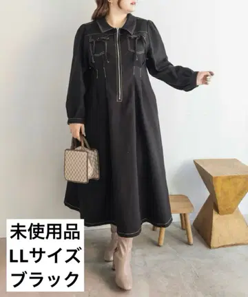 쿠레트 오리지널 배색 스티치 허리 턱 원피스 LL 99 블랙