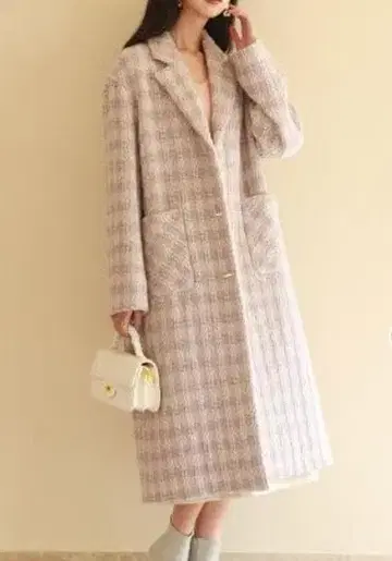 새상품급 SAISON DE PAPILLON 믹스 트위드 종아리 기장 코트