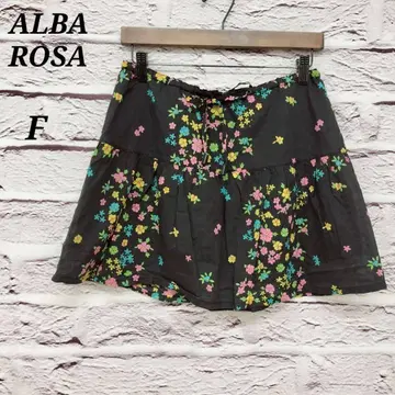 알바 로사 [ F ] 미니 플레어 스커트 꽃무늬 코튼 블랙