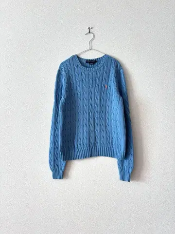 랄프 로렌 스카이블루 케이블 짜임 니트 코튼 M