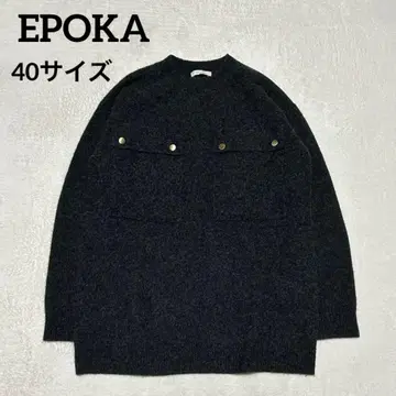 EPOKA 캐시미어 혼방 다크 그레이 크루넥 스웨터 포켓 부착 40
