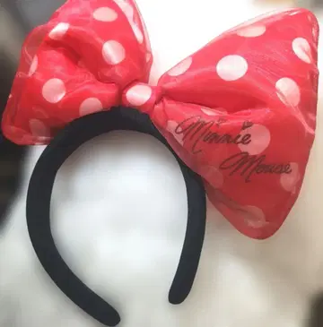 미니 마우스 빨간색과 화이트 도트 리본 시스루 머리띠