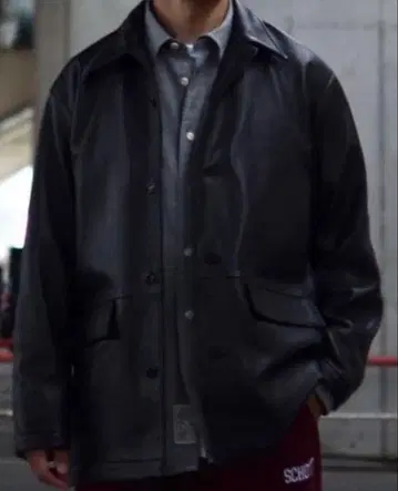 Schott 블랙 가죽 코트