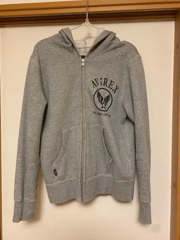 AVIREX 그레이 풀 지퍼 후드티 M 사이즈