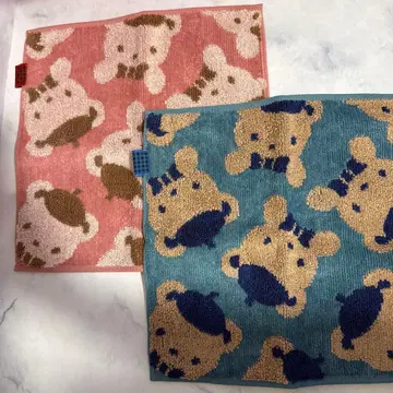 새상품 2개 세트 파밀리아 타월 손수건 나비 넥타이 곰 무늬