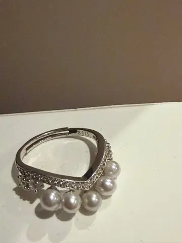 실버 925 V자형 반지 펄 장식