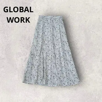 글로벌 워크 플레어 스커트 롱 기장 꽃무늬 허리밴딩 캐주얼 올 패턴