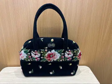 FEILER 플라워 무늬 핸드백 블랙 꽃무늬 셔닐 가방