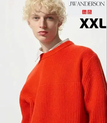 유니클로 JW 앤더슨 리브 크루넥 스웨터 XXL 오렌지