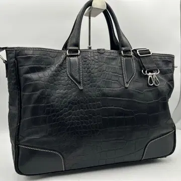 레어 스테파노마노 악어 엠보싱 비즈니스 백 2way 가죽 블랙