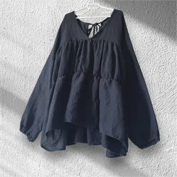 [ 새상품급 ] DARPHIN 티어드 블라우스 블랙 V넥 리본 내추럴