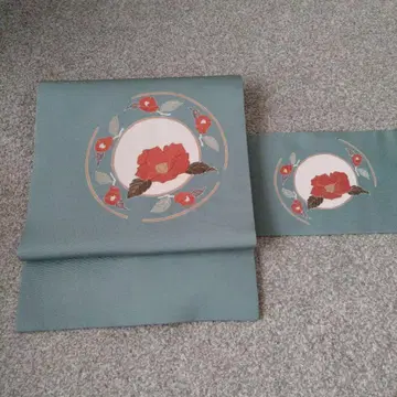 시오제 나고야 오비 파란색 계열 동백꽃 무늬