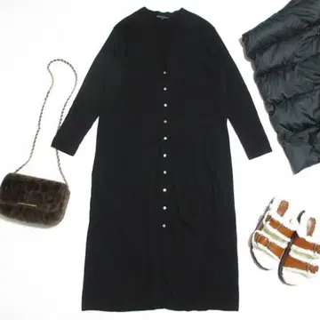 23구 코튼 리브 니트 롱 가디건 블랙