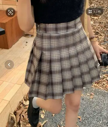 leune 체크 무늬 플리츠 미니 스커트