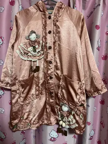 위스테리아 핑크 새틴 점퍼 프릴 코트