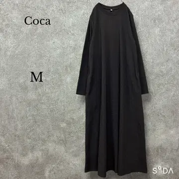 코카 [M] 엠보싱 긴팔 A라인 원피스 A라인 포켓 블랙