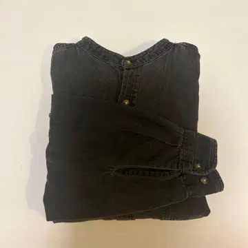 90s 블랙 데님 노카라 셔츠 L 이집트산 코튼 100%