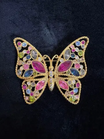 빈티지 컬러풀 스톤 버터플라이 브로치