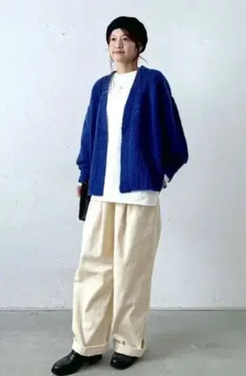 ICHI 울 알파카 로우게이지 니트 가디건