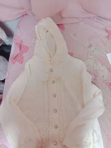 시크릿허니 후드 부착 하트 모티브 니트 가디건