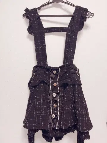 LIZLISA 트위드 서스펜더 치마바지 (블랙)