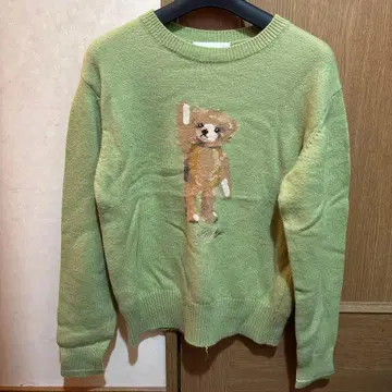 LILY BROWN 릴리 브라운 그린 곰 무늬 니트 F 베어