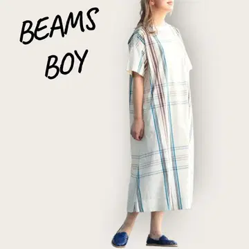 빔즈 보이 빅 타탄 보트넥 숏 슬리브 원피스