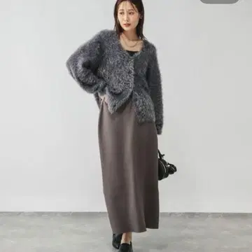 [ 새상품 ] GLOBAL WORK 샤기 가디건*스커트 SET 그레이 L